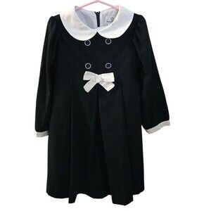 Vintage Florence Eiseman Dress Navy Blue Peter Pan Collar Buttons Girls Size 5